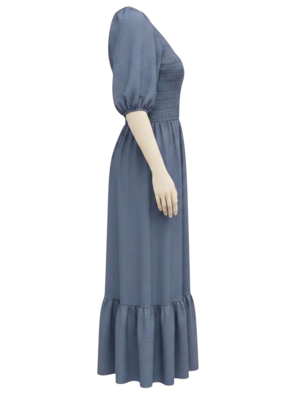 SEA NEW YORK SLATE BLUE SHORT SLEEVED SMOCKED MAXI DRESS - Picture 2 of 5